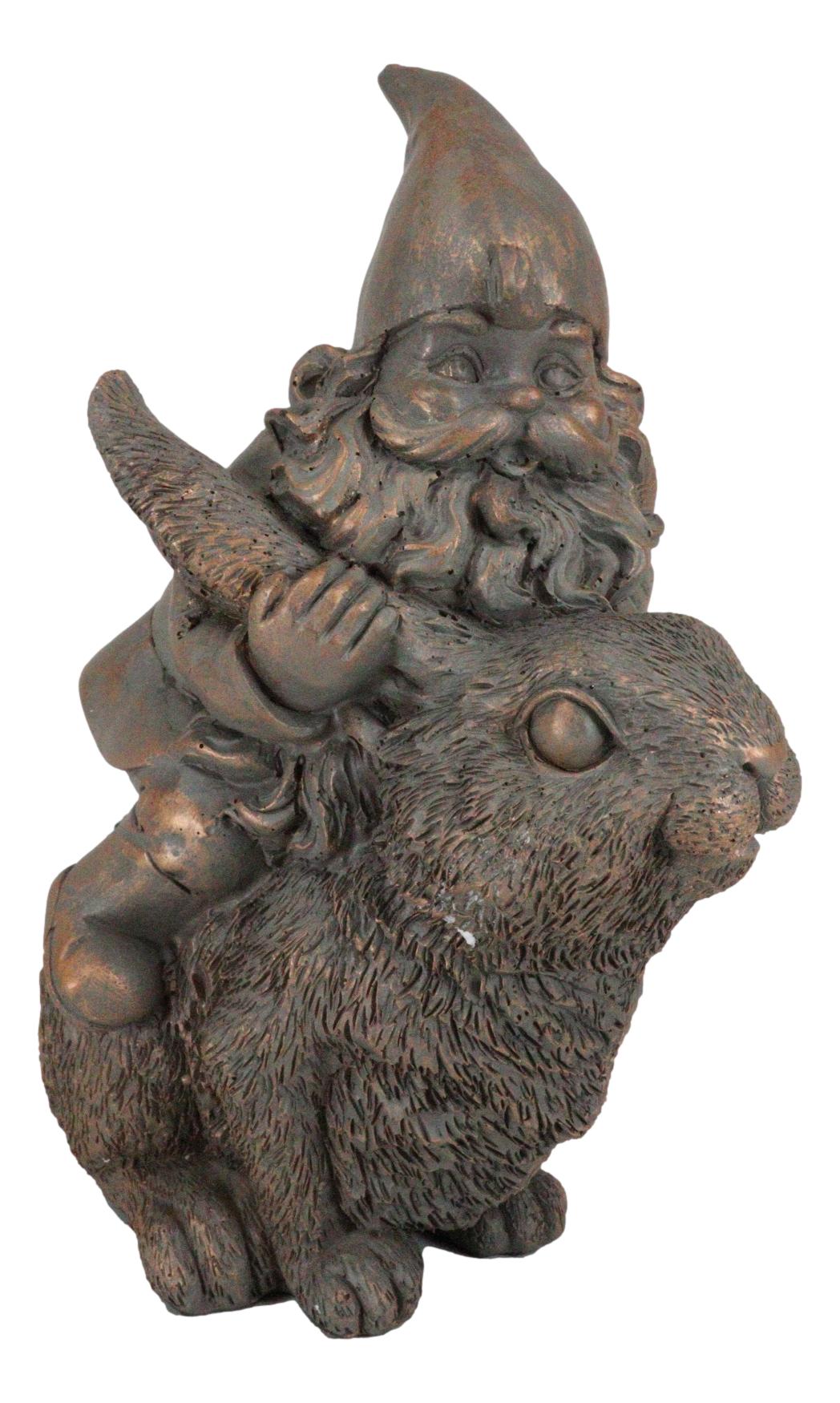 Whimsical Adventure Mr Gnome Dwarf Riding Rabbit Hare Figurine Fairy Garden