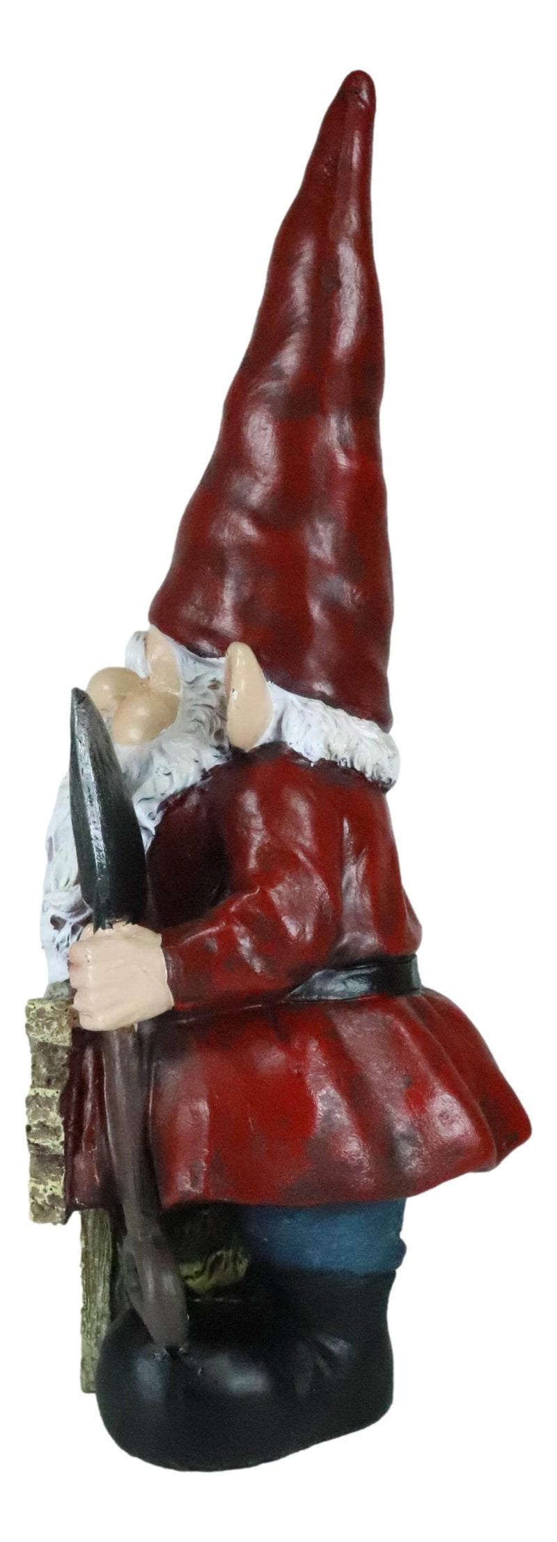 Grumpy Mr Gnome Grandpa With Shovel Standing By 'Go Away!' Yard Sign Figurine
