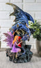Ebros Purple Fairy Kneeling by Blue Zirconia Dragon On Rock LED Light Figurine