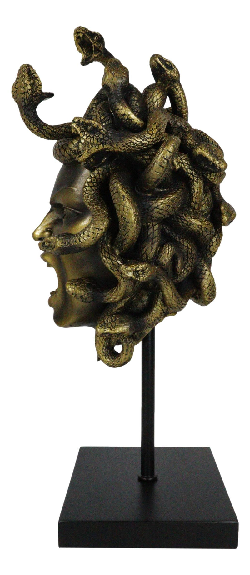 Severed Head Greek Goddess Medusa With Venom Snakes Hair On Pole Stand Figurine