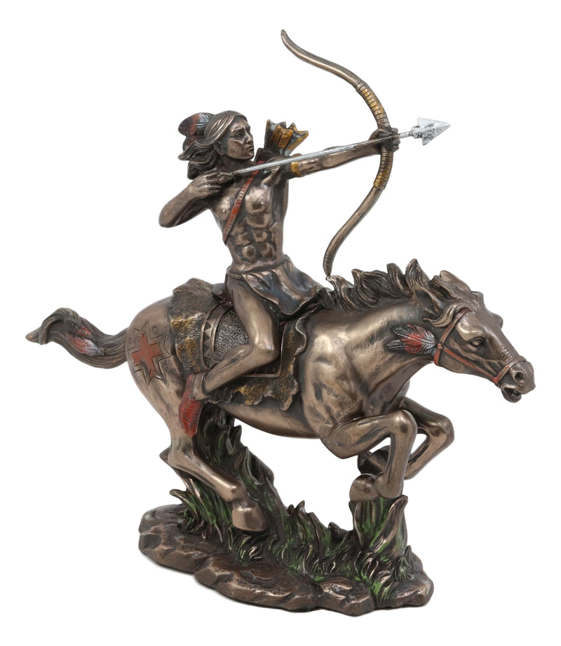 Ebros Tribal Native American Indian Chief Warrior with Eagle Roach Headdress On Horse with Shortbow and Arrow Statue 10" Long Indians Figurines and Statues Cultural Heritage Home Decor