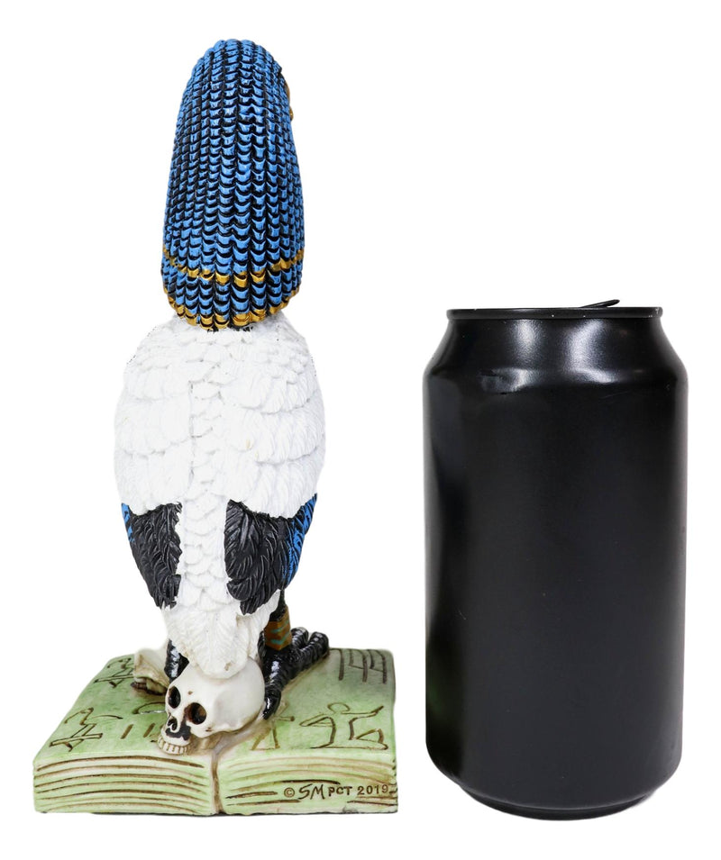 Egyptian God Ibis Headed Thoth White Flamingo Standing On Skull And Book Statue