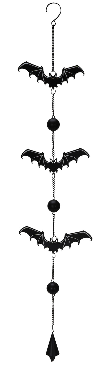 Guardian Of The Night Triple Bats Metal Beaded Wall Hanging Mobile Wind Chime