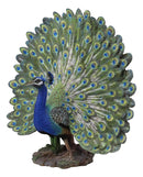Large Gallery Quality Male Peacock With Exotic Iridescent Train Plumage Statue