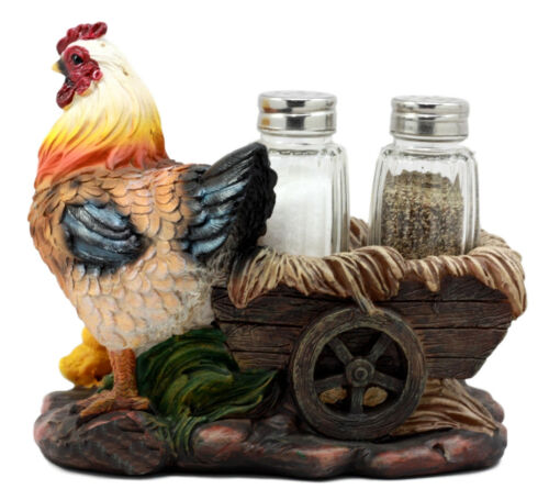 Farm Hay Wagon Sunflower Mother Hen & Chicks Salt Pepper Shakers Holder Figurine