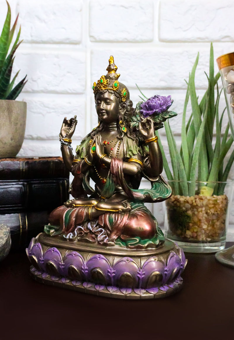 Avalokiteshvara Kuan Yin Seated On Lotus Throne Statue 6"H Infinite Compassion