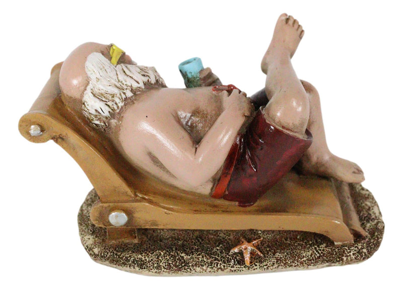 Whimsical Vacation Santa Claus Enjoying Cocktail Drink On Beach Chair Figurine