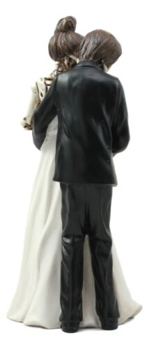 Day Of The Dead Skeleton Bride And Groom Posing For Photo Cake Topper Figurine