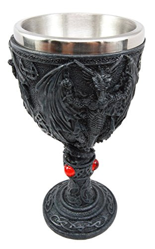 Ebros Gift Large Night Terror Winged Demonic Dragon Wine Drink Goblet Cup Chalice Figurine 8oz