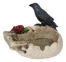 Gothic Raven Crow Perching On Rose Skull Cigarette Ashtray Jewelry Dish Figurine