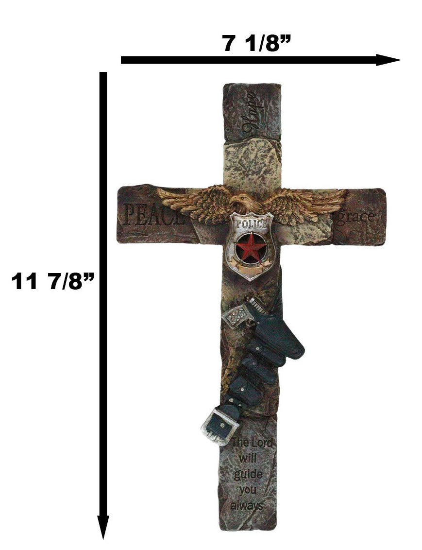 Rustic Western Men In Blue Police Law Enforcement Gun Eagle Badge Wall Cross