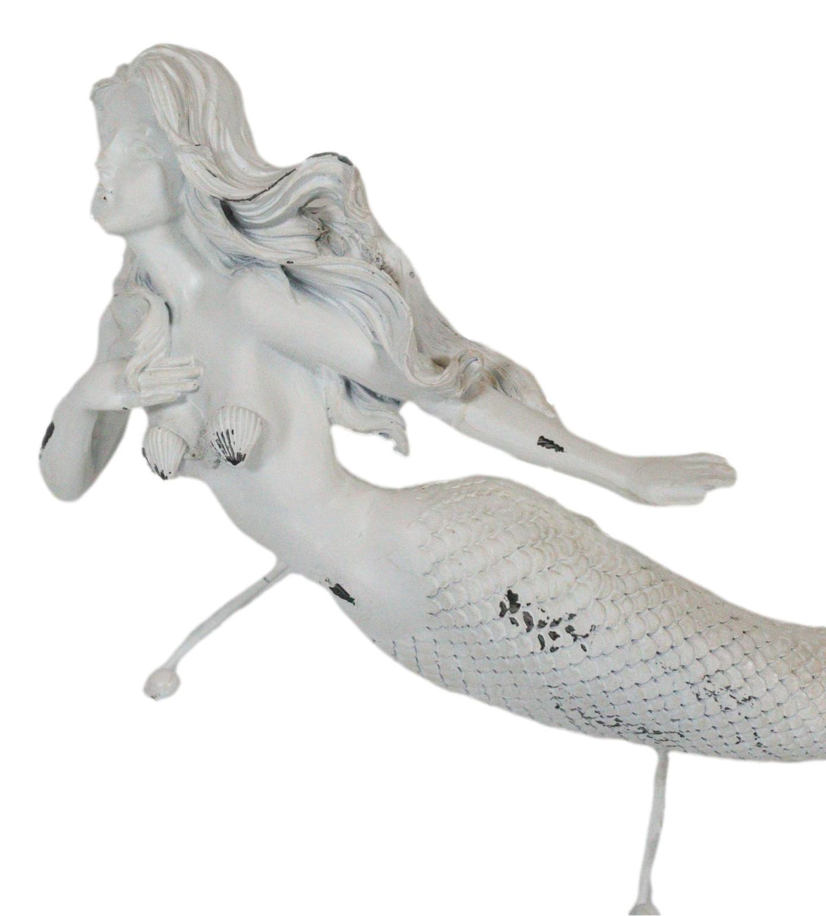 Rustic White Stone Finish Nautical Ocean Siren Mermaid 2 Prong Wall Hook Decor