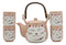 Maneki Neko Lucky Beckoning Cat Matte Pink 20oz Ceramic Tea Pot and Cups Set