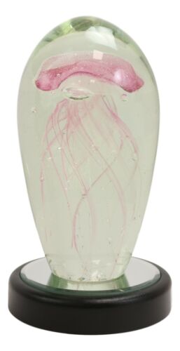 Marine Glow In The Dark Pink Jellyfish 6"H Glass Egg With Color LED Base Display