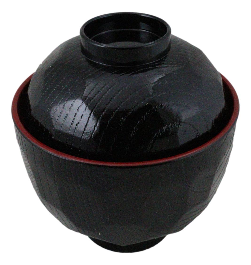 Made In Japan Honeycomb Ridged Black Red Lacquer Copolymer Plastic Bowl With Lid
