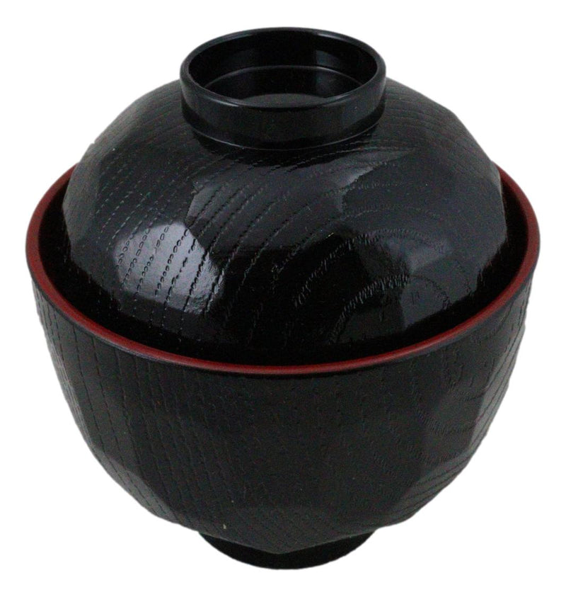 Made In Japan Honeycomb Ridged Black Red Lacquer Copolymer Plastic Bowl With Lid