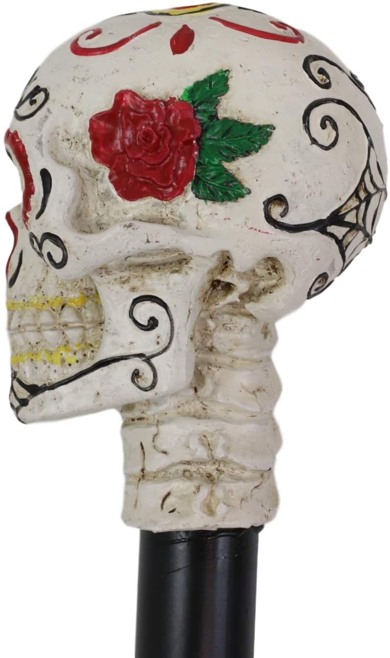 White Colorful Day Of The Dead Skull Prop Accessory Walking Cane For Parties