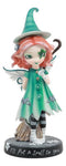 Magic Spell Dolly Fae Green Star Witch Fairy With Flying Broomstick Statue Decor