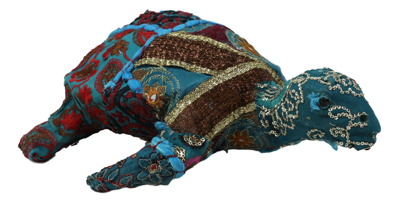 Marine Sea Turtle Hand Crafted Paper Mache In Colorful Sari Fabric Figurine