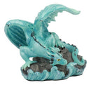 Ebros Small Aqua Blue Whimsical Dragon On Ocean Rock Statue 3.75"Long Fantasy