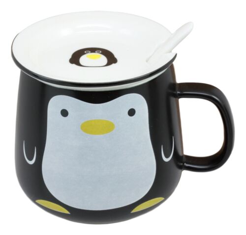 South Pole Aquatic Penguin Ceramic Coffee Tea Mug Drink Cup With Spoon And Lid