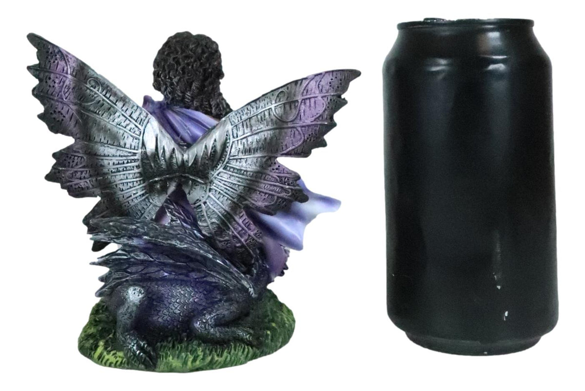 Ebros Tribal Ebony Moth Fairy With Baby Dragon Statue Black African Fairy 5"H