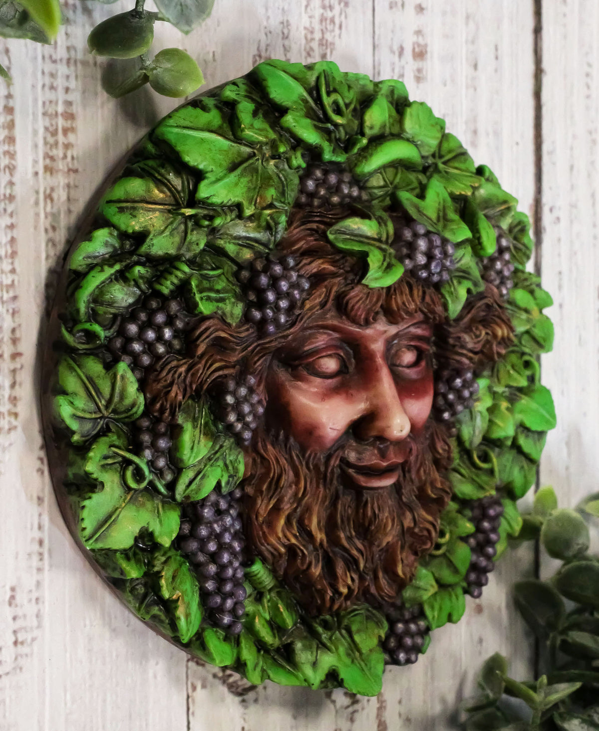 Ebros Dionysus Bacchus Spirit of The Vine Decor Wall Plaque 5.25" Diameter Wiccan Wicca Art Decorative Sculpture by Oberon Zell