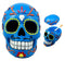 Ebros Dulce De Muerte Day of The Dead Blue Sugar Skull Ashtray Tribal Tattoo Skull Jewelry Box Figurine 6"Long