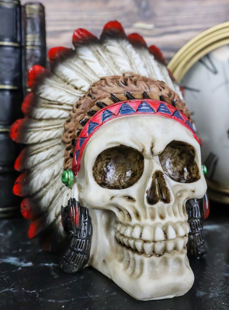 Native American Indian Eagle Chief Skull Statue 5.75"Long Tribal Mohawk Warrior