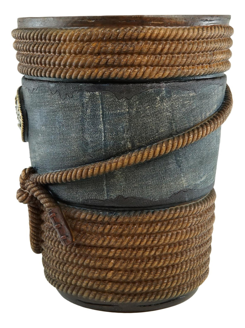 Rustic Western Cowboy Ropes Horse Concho W/ Denim Finish Waste Basket Trash Bin