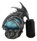 Silver Ocean Dragon Riding Tidal Sea Waves With Colorful LED Sphere Orb Figurine