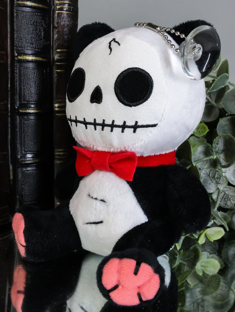 Ebros Furry Bones Skeleton Pandie Panda with Red Bow Tie Plush Toy Doll 6" Tall