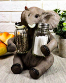 Ebros African Bush Elephant Glass Salt & Pepper Shakers Holder Decor 7" H