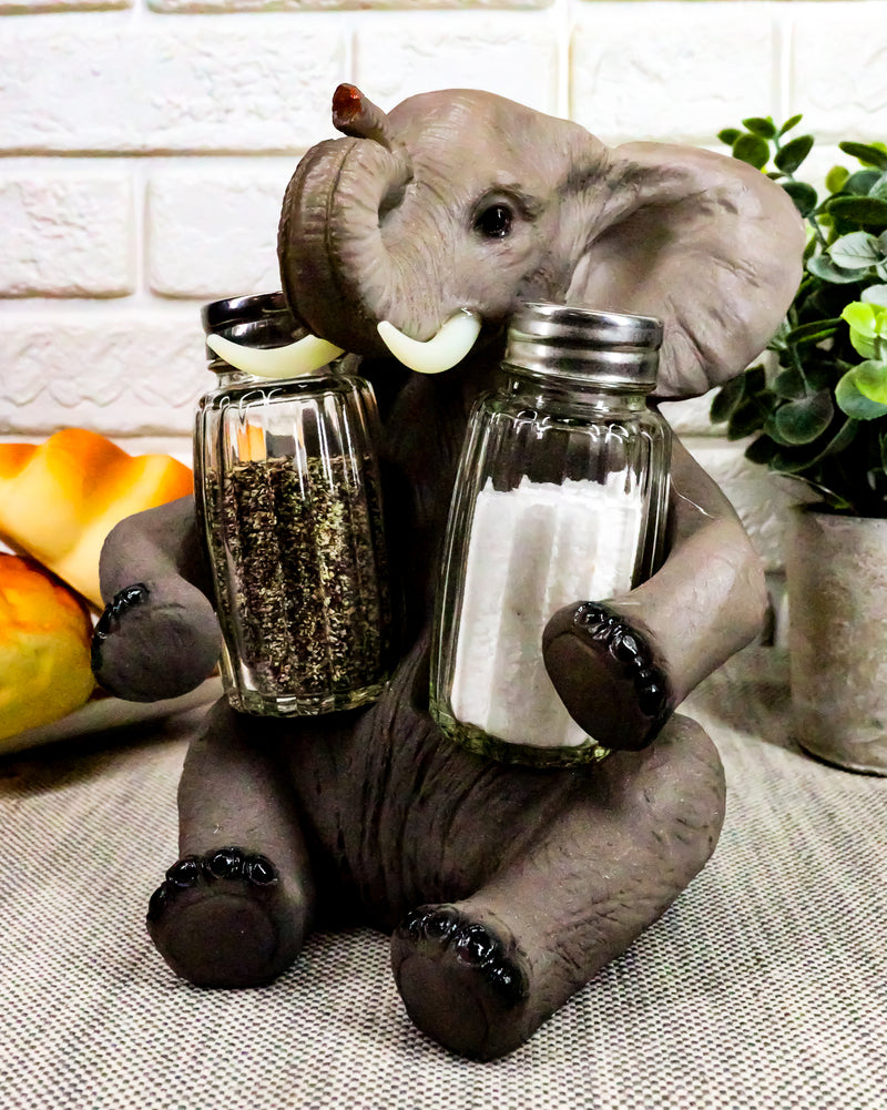 Ebros Gift African Bush Elephant Glass Salt & Pepper Shakers Holder Figurine Decor 7H