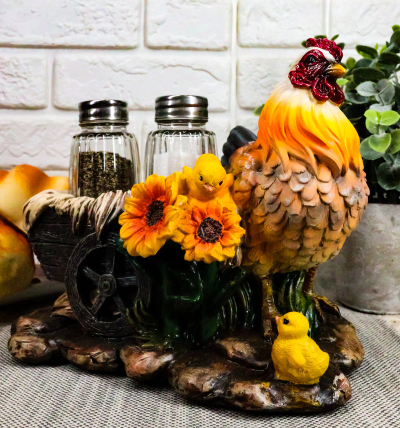 Farm Hay Wagon Sunflower Mother Hen & Chicks Salt Pepper Shakers Holder Figurine