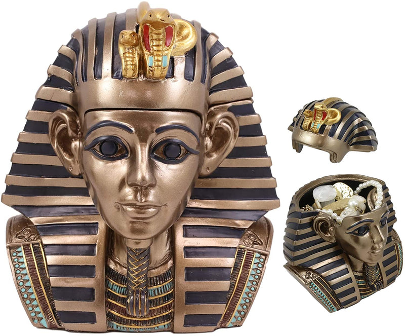 Ebros 5.5 Inch Tall Ancient Egypt King Tut Head Box Pharaoh Keepsake Trinket Jew - Ebros Gift