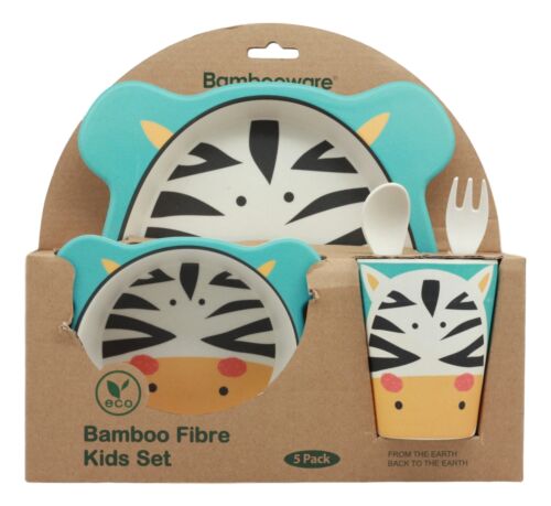 Ebros Zebra 5 Pc Organic Bamboo Dinnerware Set For Kids Children Toddler Baby