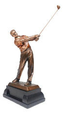 Professional Golfer Swinging Golf Club Bronze Electroplated Decor Statue 15" H