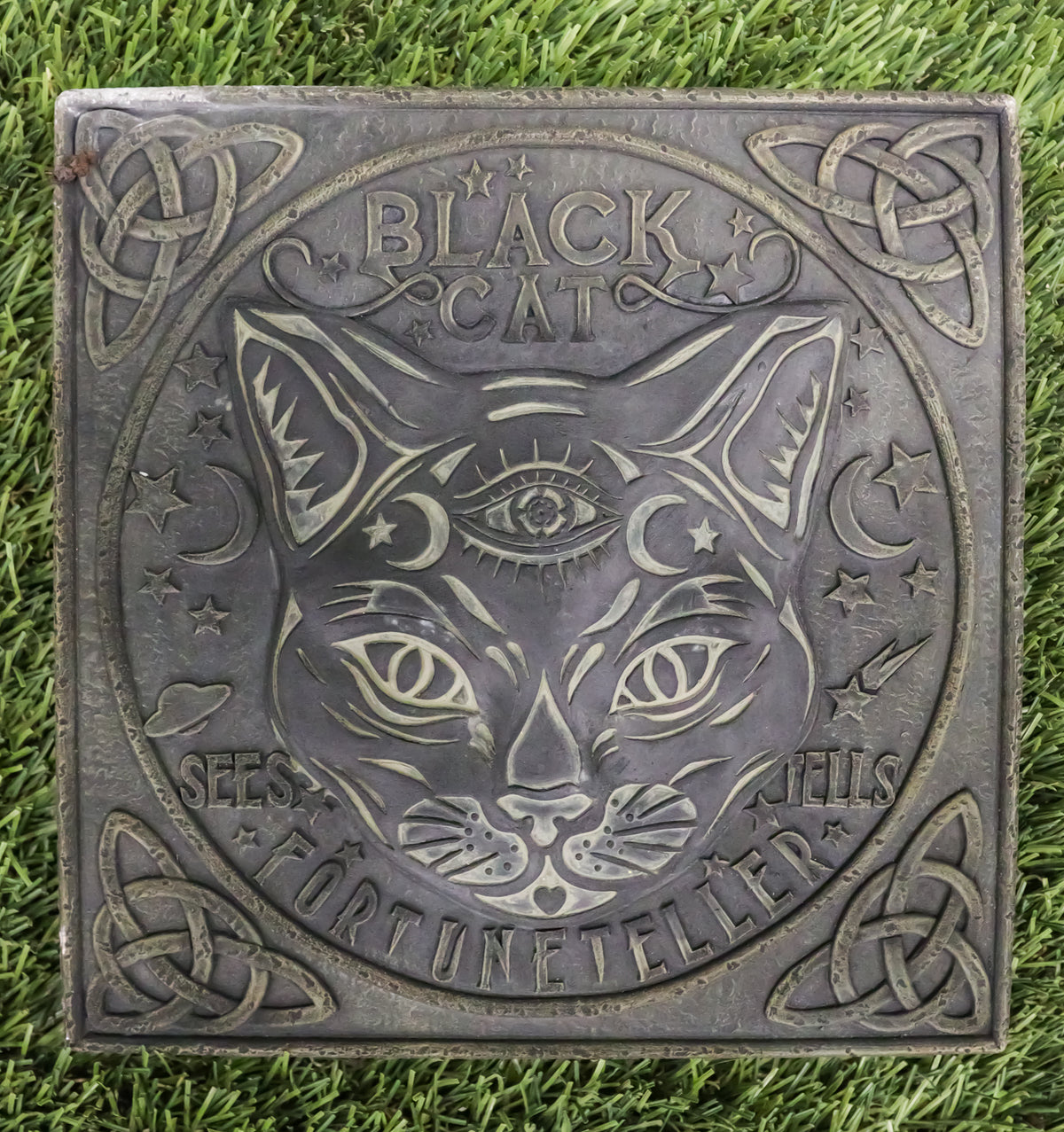Wicca Halloween Black Cat Sees and Tells Fortune Teller Resin Stepping Stone