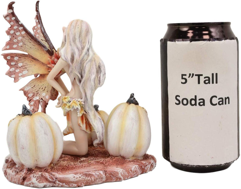 Ebros Amy Brown Autumn Maple Elf Fairy with White Pumpkins Statue 5" Long