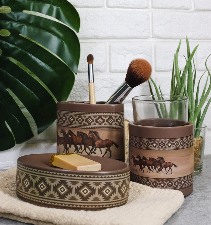 Western Running Horses With Southwest Navajo Vectors 6 Piece Bathroom Accent Set