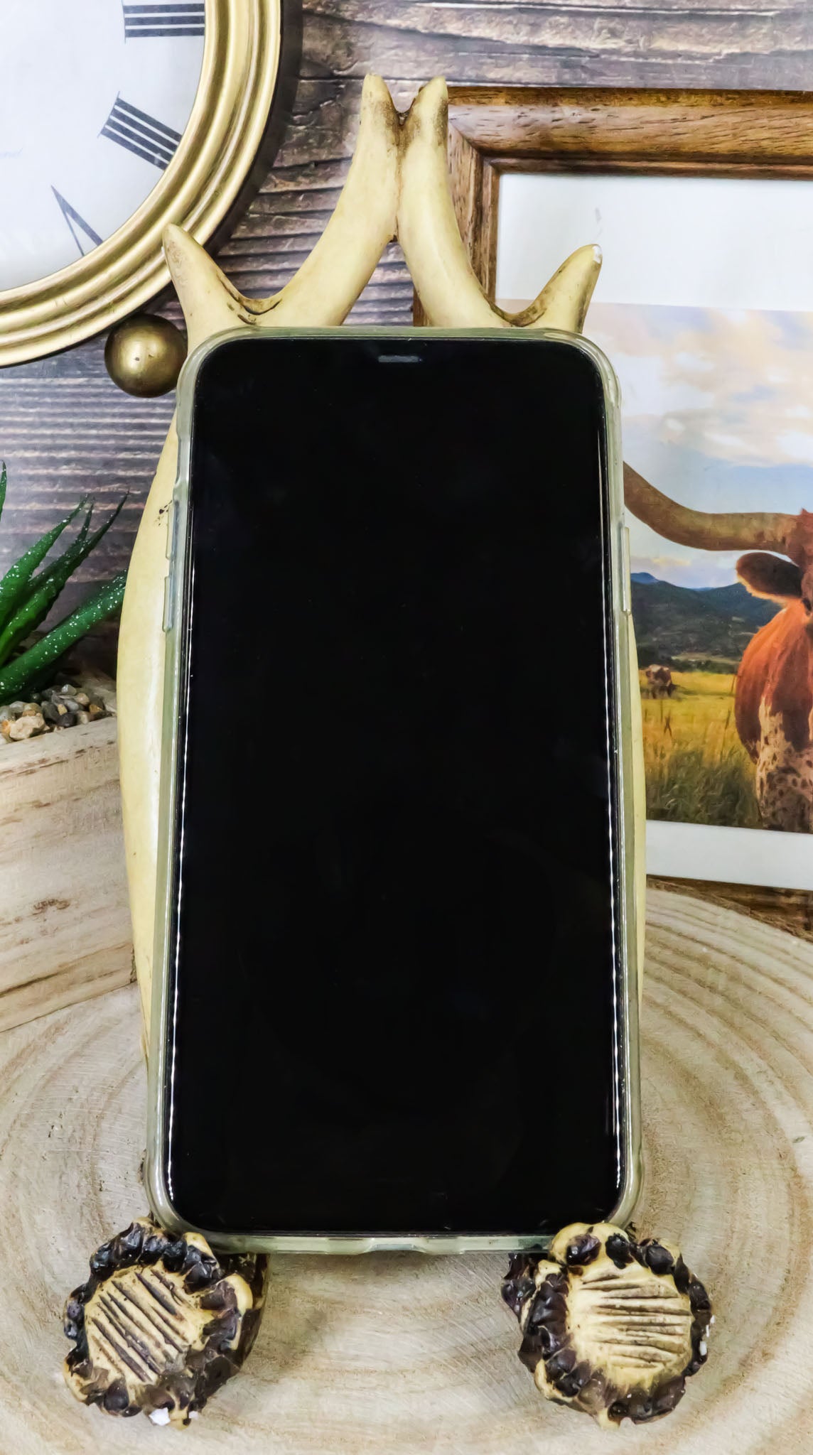 Western Rustic Stag Deer Antlers Book Photo Frame Cell Phone Holder Easel Stand