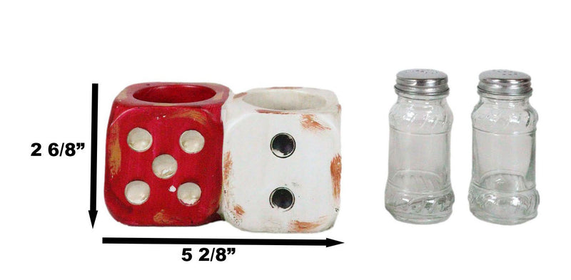 Casino Gambler Red And White Distressed Double Dice Salt Pepper Shakers Holder