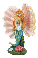 Ebros Aquamarine Mermaid Mergirl Holding Blue Sconce By Giant Pearl Shell Statue 7"H