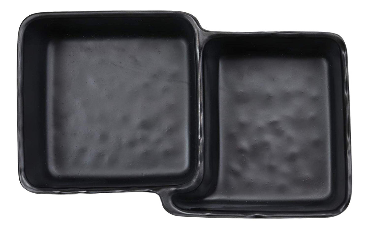 Ebros Black Melamine Traditional Design Condiments Ketchup BBQ Soy Sauce Dipping Bowl or Dish With Divider 2 Compartments Set of 6 Housewarming Gifts For Sushi Asian Dining Restaurant Supply