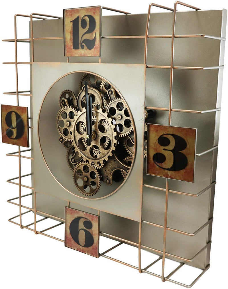 Large 19" Modern Steampunk Industrial Cage Design Moving Gears Metal Wall Clock