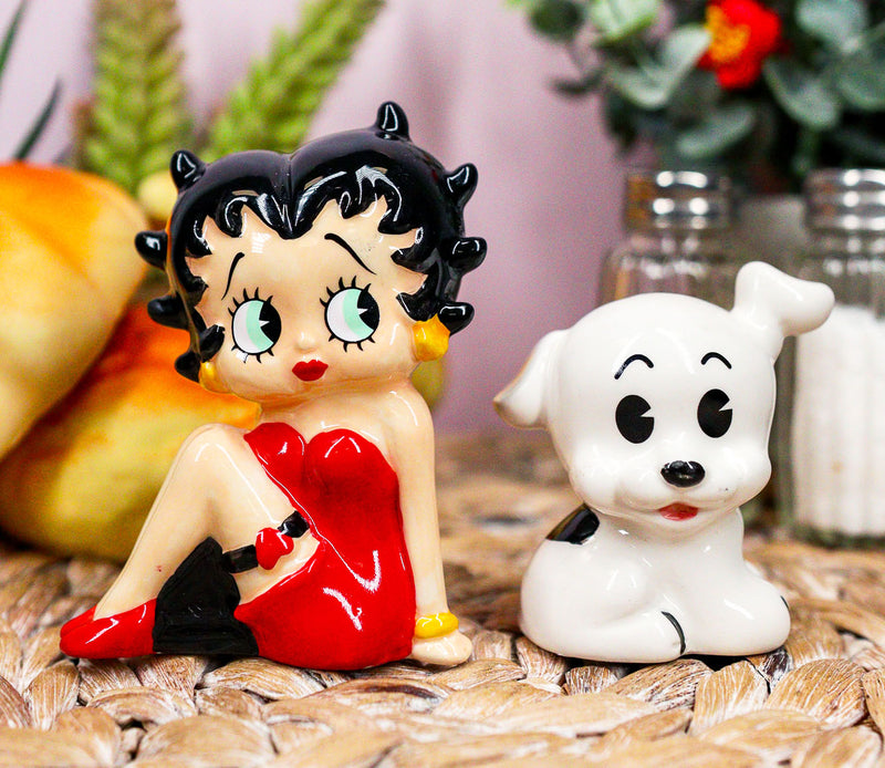 Comical Betty Boop And Pudgy Dog Collectible Ceramic Salt And Pepper Shakers Set