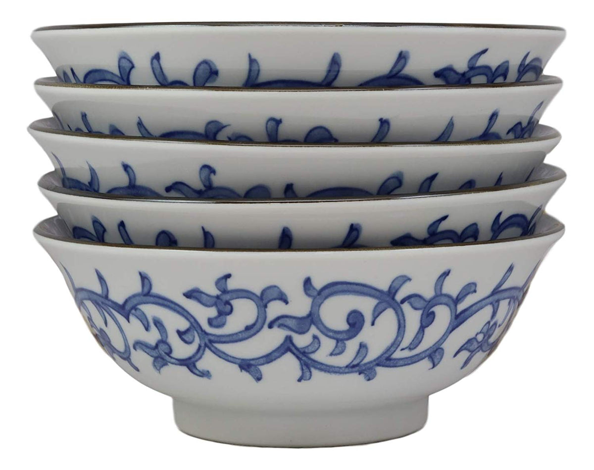 Ebros Ming Style Floral Vines Ceramic Bowls Pack Of 5 Made In Japan 32oz 8"Dia