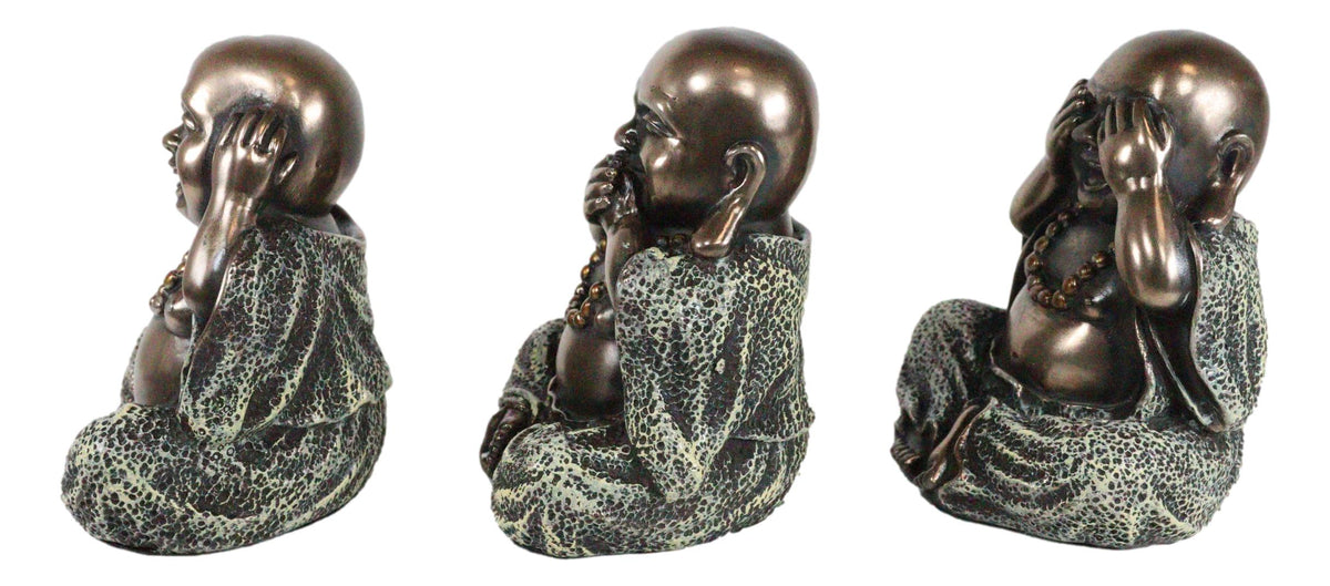 Ebros Small Charm Wise See Hear Speak No Evil Lucky Buddha Statues 4"Tall Bodhisattva Eastern Enlightenment Hotei Figurines - Ebros Gift
