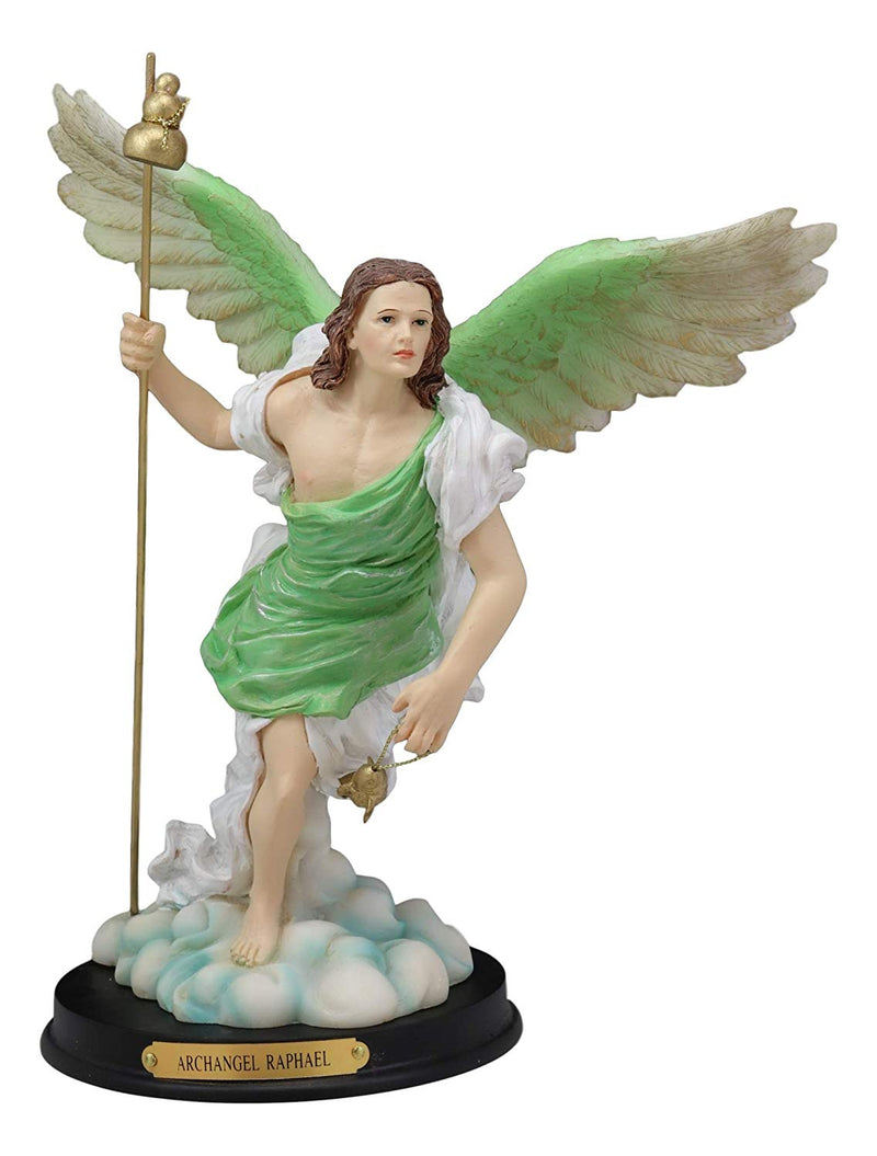 Saint Raphael Staff Ebros Saint Raphael with Healing Staff Statue 10.25